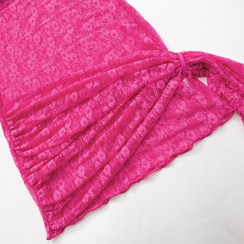 See Through Lace Bodycon Dress For Women Streetwear Long Sleeve Sexi Night Dress Hot Club Outfits Tassels Vestidos De Mujer