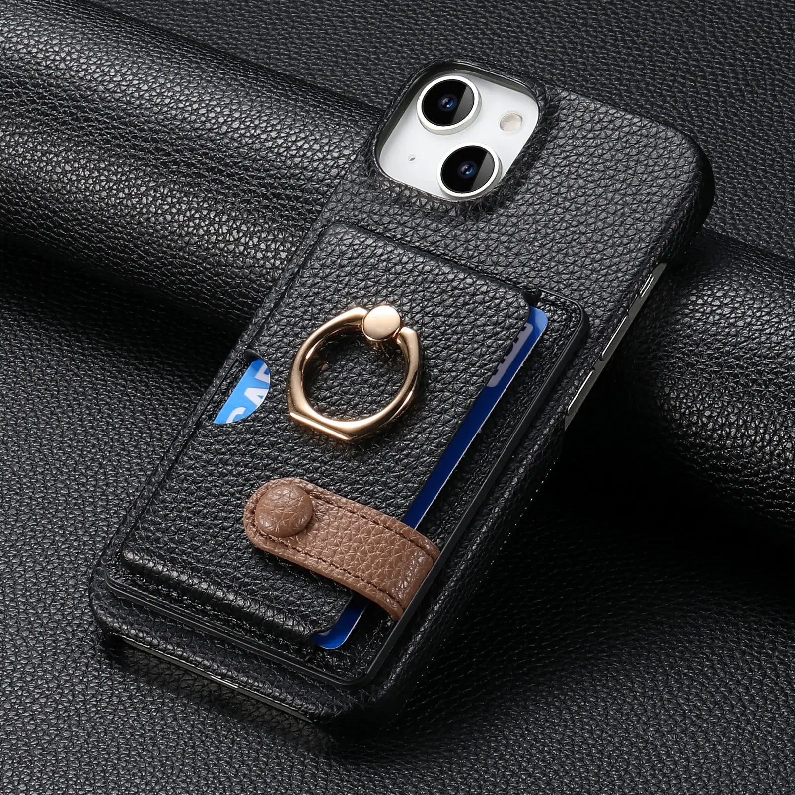 Leather Ring Support Phone Case for IPhone 13 12 Mini 16 15 Plus 14 11 Pro Max X XS Wallet with Card Holder Shockproof Cover