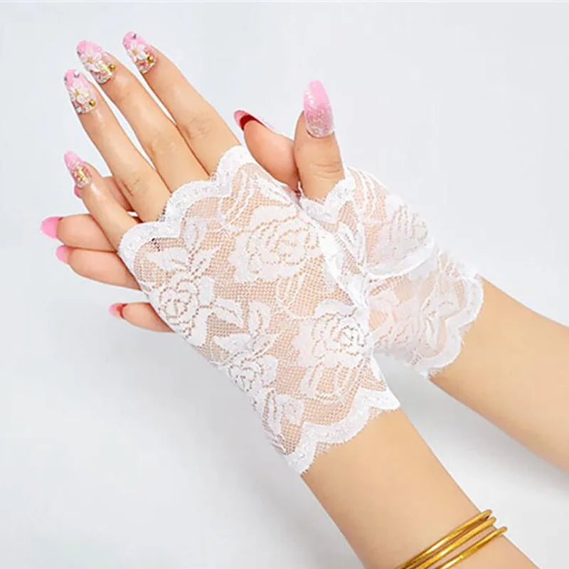 Sexy Bridal Lace Fingerless Gloves For Women Party Dressy Gloves Sunscreen Gloves Girls Mittens Black White Pink Gloves