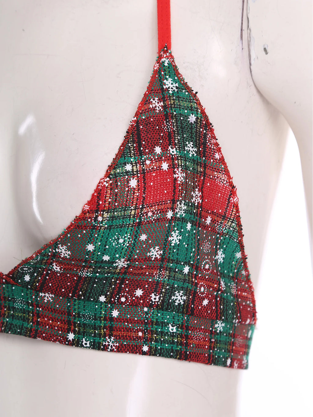 Womens Christmas Xmas Santa Claus Cosplay Lingerie Costume Set Halter Bra Top with Tulle Miniskirt Bowtie and Christmas Hat