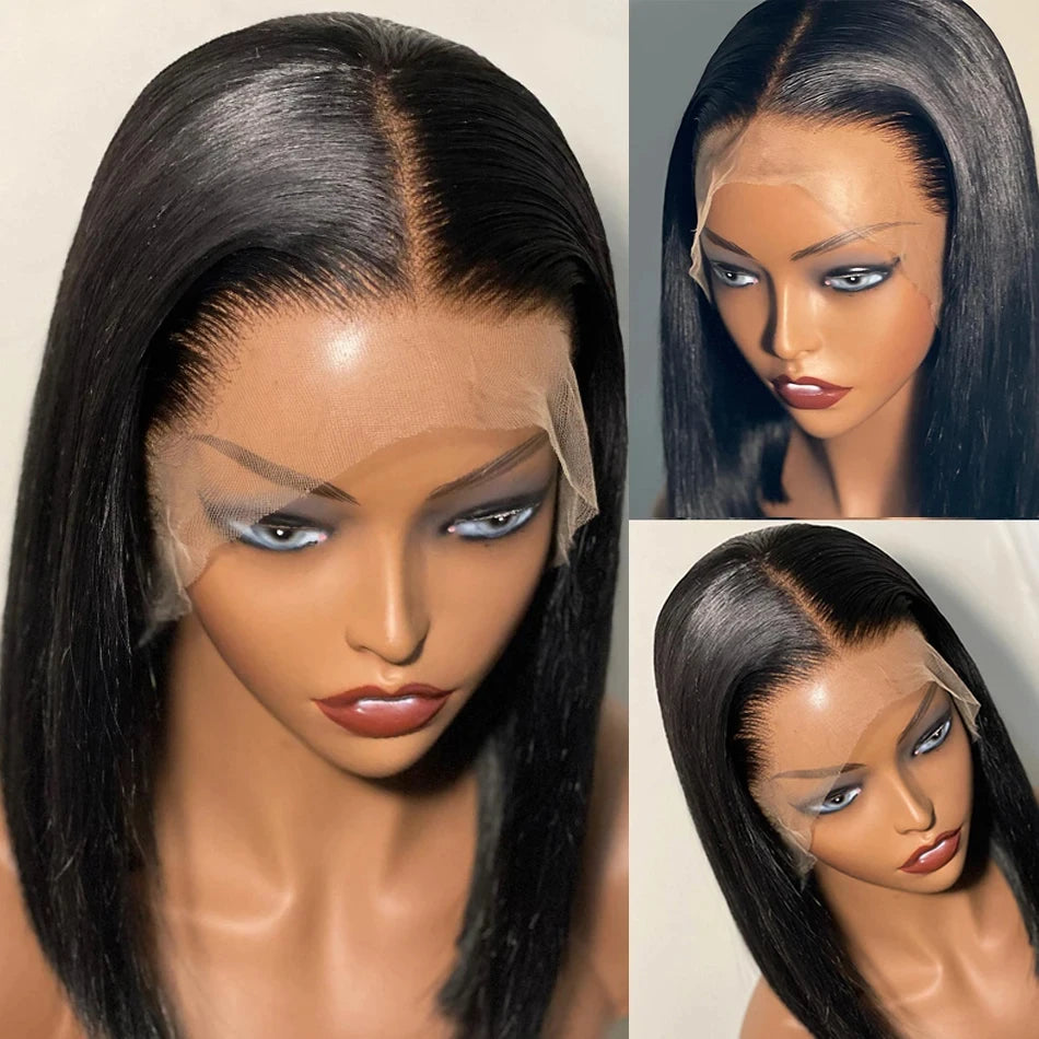 Bone Straight Bob 13x4 Lace Frontal Wigs Preplucked Brazilian 100% Human Hair Glueless Short Bob 4x4 Transparent Lace Front Wig