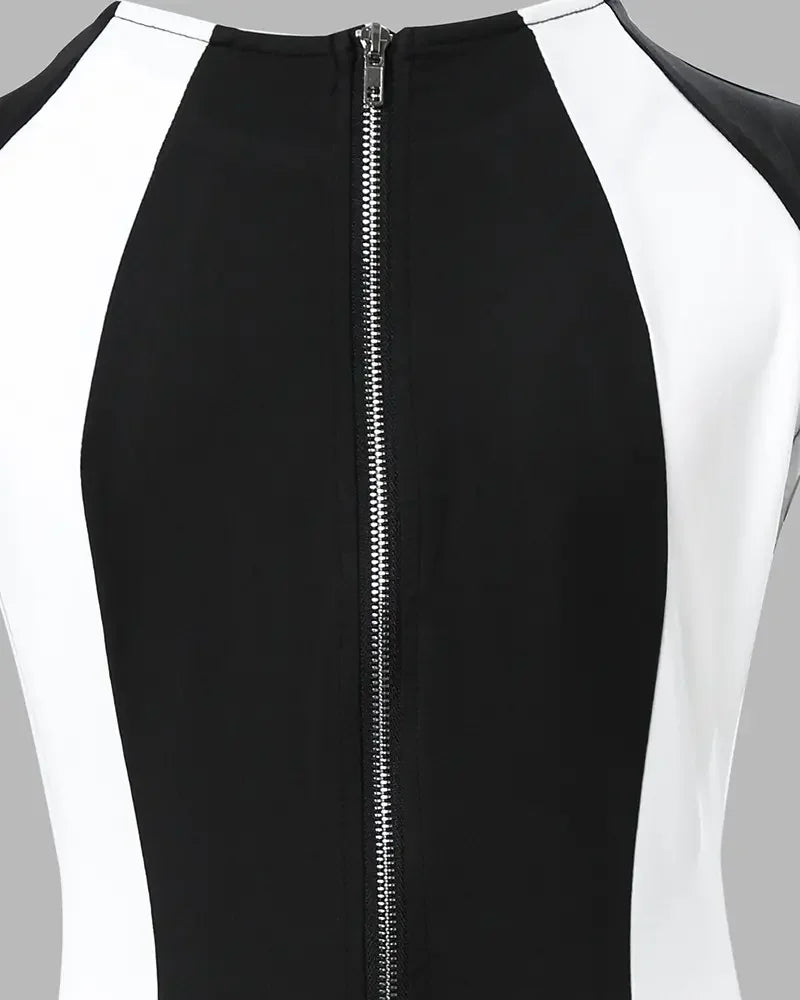 Elegant Women Party Club Dresses 2025 Summer Fashion Colorblock Round Neck  Bodycon Dress Sleeveless Casual Mini Black Dress