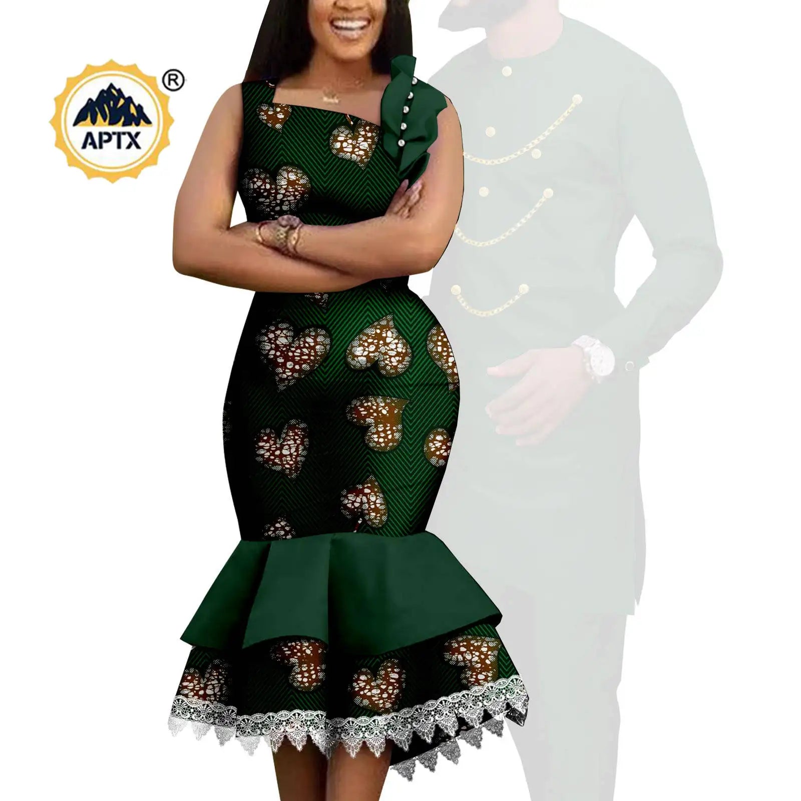 Dashiki African Slim Dresses for Women Matching Couple Outfits Men Chain Shirts and Pants Sets Wedding Party Clothes Y23C039