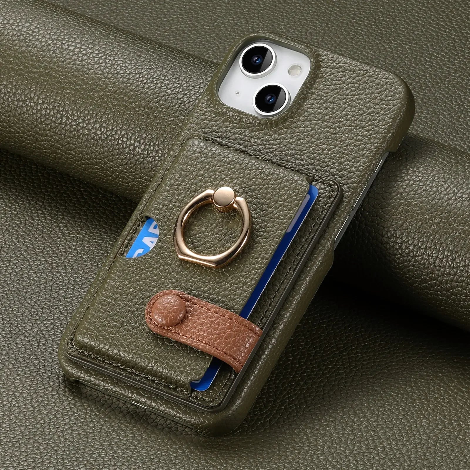 Leather Ring Support Phone Case for IPhone 13 12 Mini 16 15 Plus 14 11 Pro Max X XS Wallet with Card Holder Shockproof Cover