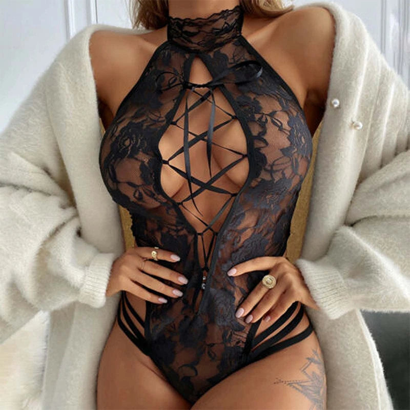Sexy Lingerie Woman Fishnet Dress Hollow Out Mesh Bodycon Babydoll See Through Sleeveless Mini Dress Women's Lingerie Underwear