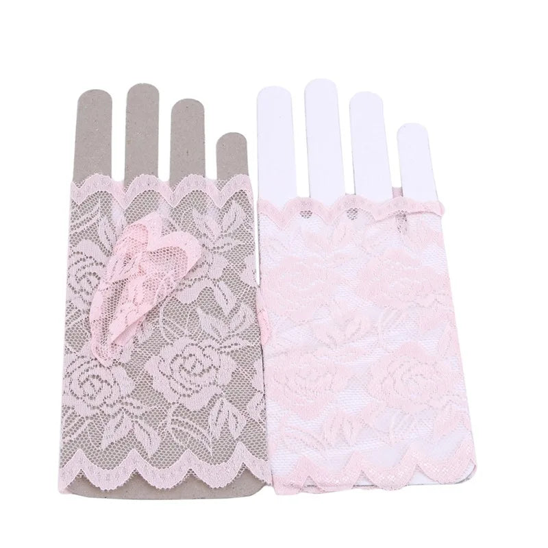 Sexy Bridal Lace Fingerless Gloves For Women Party Dressy Gloves Sunscreen Gloves Girls Mittens Black White Pink Gloves