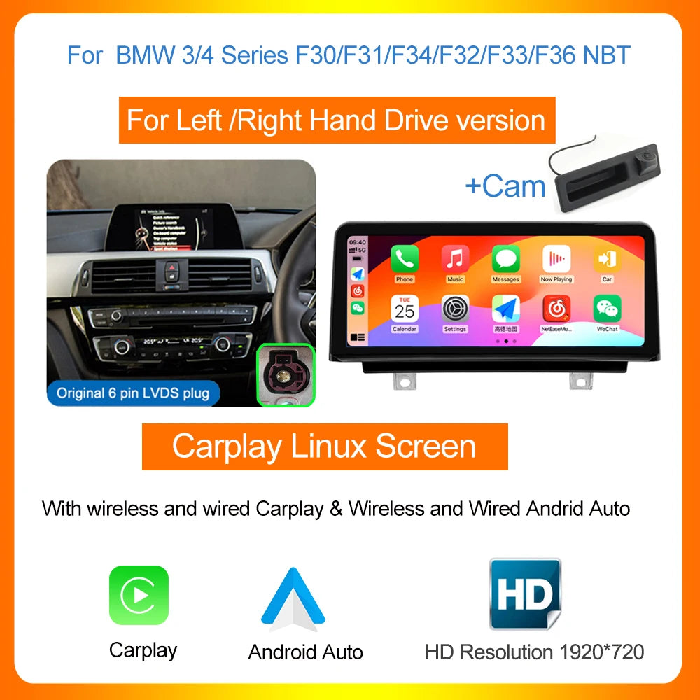 AUTOTOP 10.25”1920*720 Wireless Carplay Android Auto Car multimedia player for F20 F21 F22 F30 F31 F32 F33 F34 F36 NBT 2013-2017