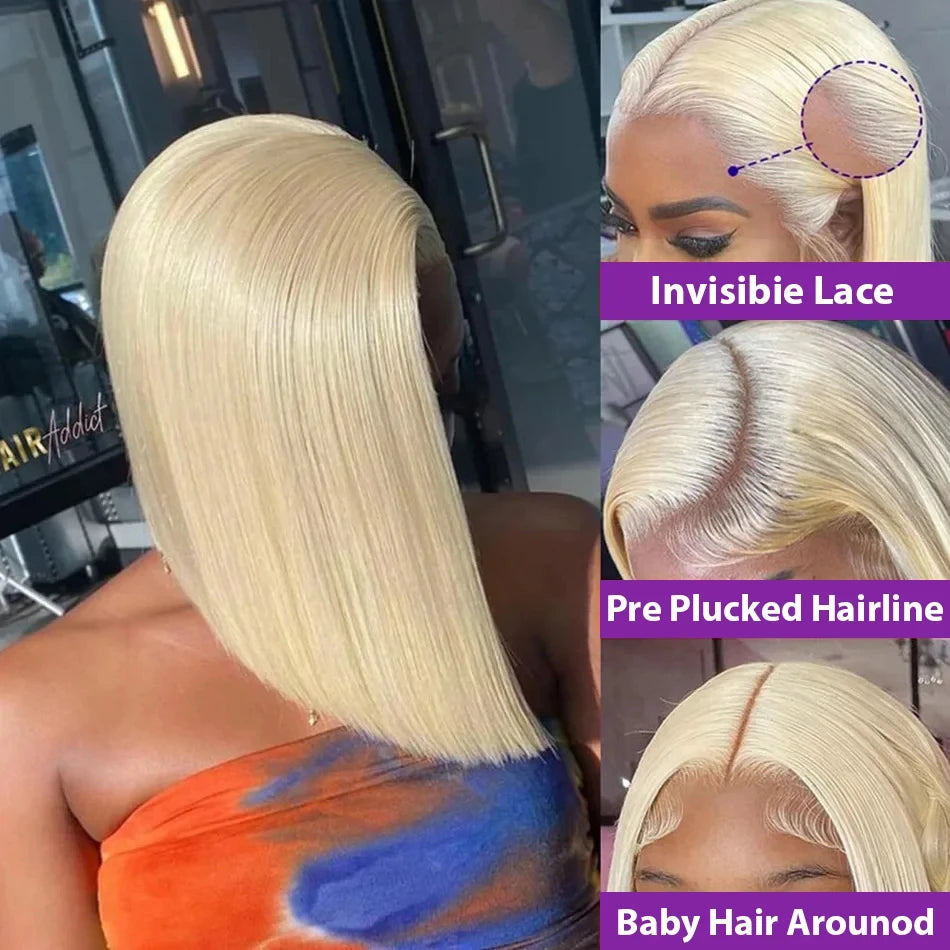 613 Honey Blonde Short Bob 13x6 Lace Front 100% Human Hair Wigs Closure Bone Straight 13x4 HD Lace Frontal Human Hair Wigs