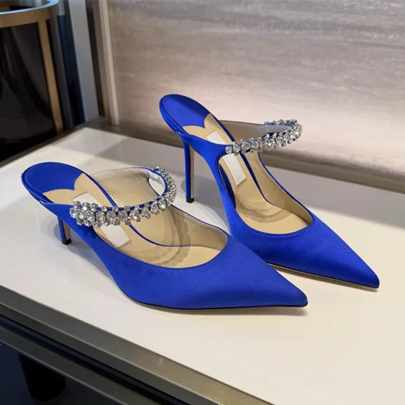 2025 new high heels patent leather pointed rhinestone fashion shoes