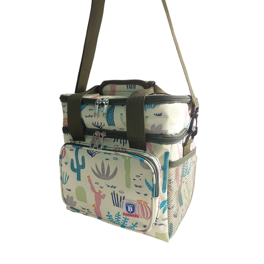 Camping Thermal Lunch Bags Double Layer Insulated Picnic Food Drink Beverage Ice Cooler Bag School Outdoor Travel Storage Bags