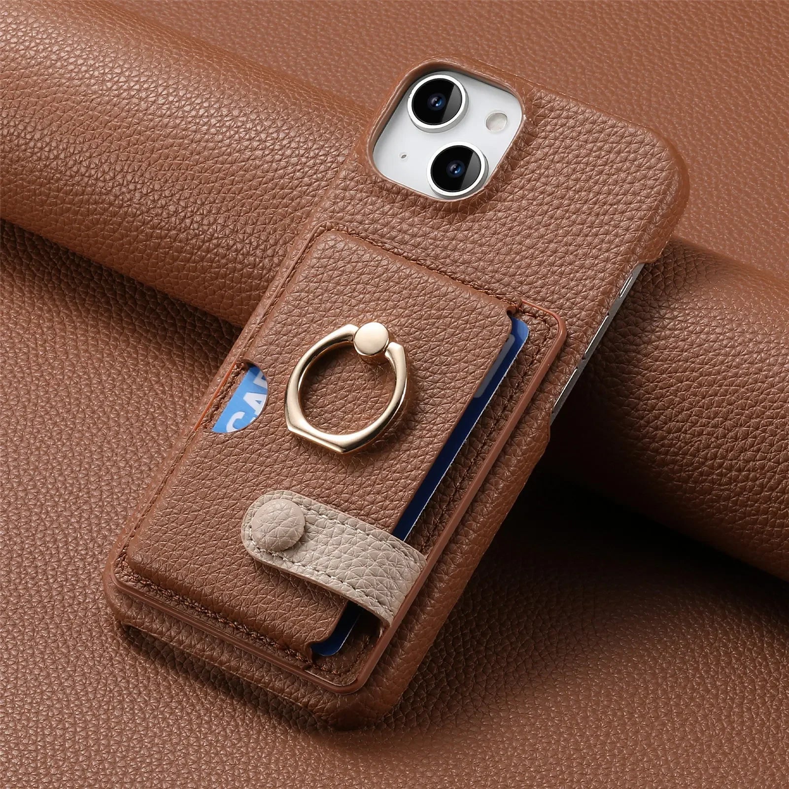 Leather Ring Support Phone Case for IPhone 13 12 Mini 16 15 Plus 14 11 Pro Max X XS Wallet with Card Holder Shockproof Cover