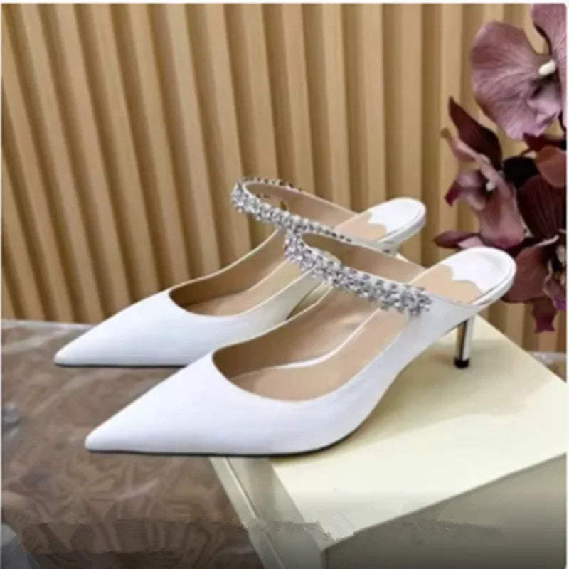 2025 new high heels patent leather pointed rhinestone fashion shoes