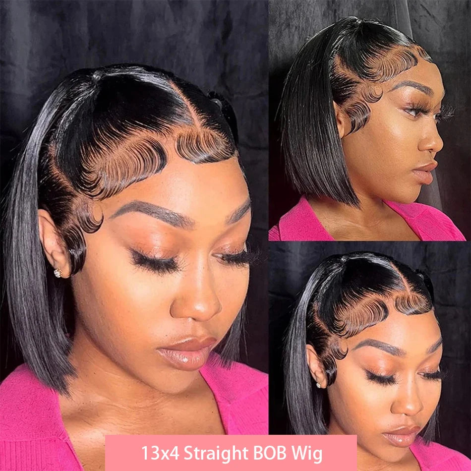 Bone Straight Bob 13x4 Lace Frontal Wigs Preplucked Brazilian 100% Human Hair Glueless Short Bob 4x4 Transparent Lace Front Wig