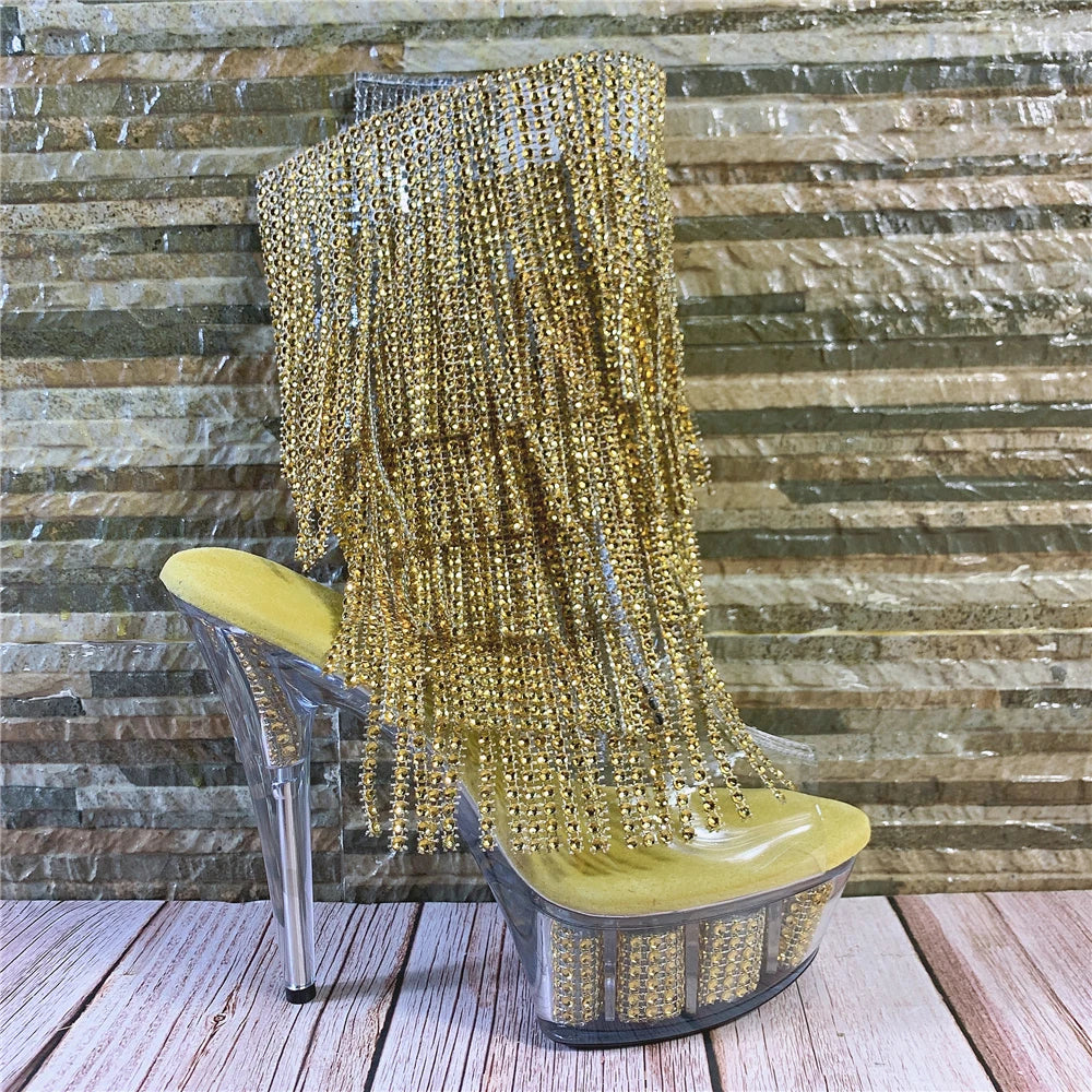 Brand Electroplated Tassels Pumps 17CM Thin High Heels Ankle Boots Pole Dance Nightclub Model Catwalk Platform Women's Shoes