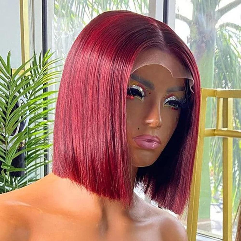 Bob Wig Human Hair 13X4 HD Lace Frontal Short Straight Lace Front Bob Wigs for Black Women Human Hair Wine Red 99J Burgundy