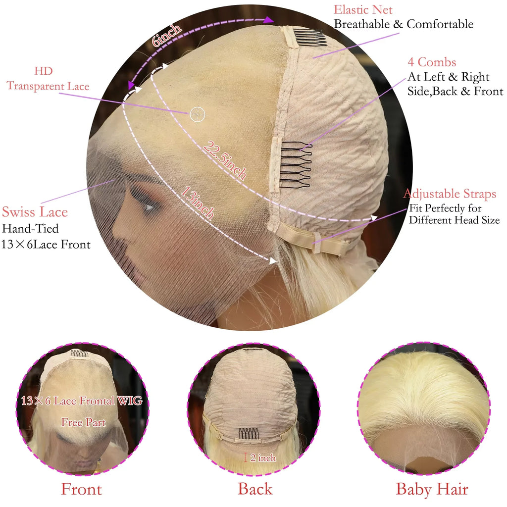 13x4 Blonde Bob Wig Lace Front Human Hair Wigs 613 Bone Straight HD Lace Frontal Wig 200% Honey Blonde Human Hair Short Bob Wigs