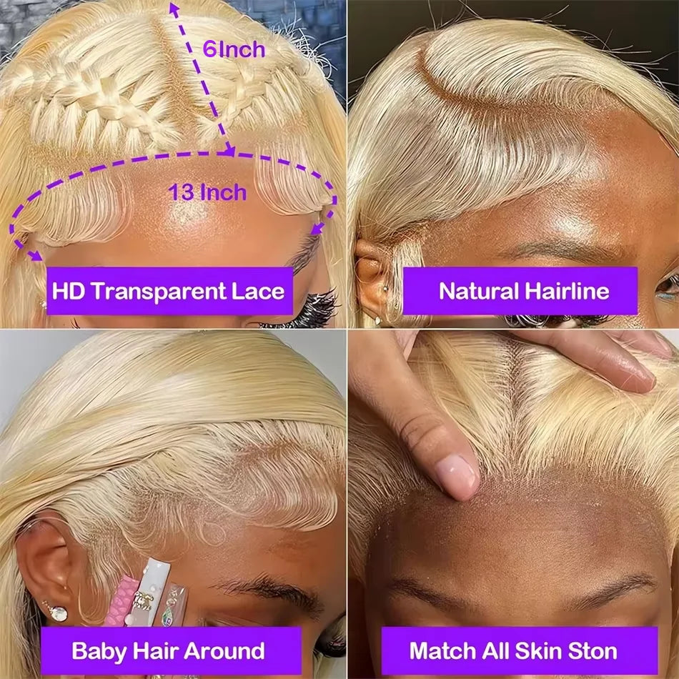 13x4 Blonde Bob Wig Lace Front Human Hair Wigs 613 Bone Straight HD Lace Frontal Wig 200% Honey Blonde Human Hair Short Bob Wigs