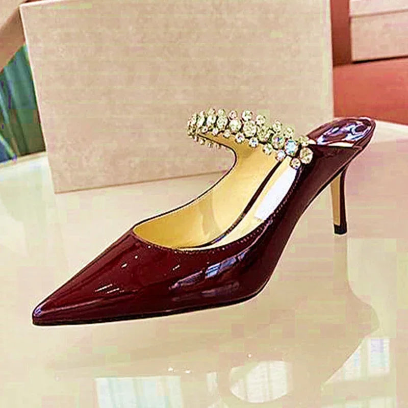 2025 new high heels patent leather pointed rhinestone fashion shoes