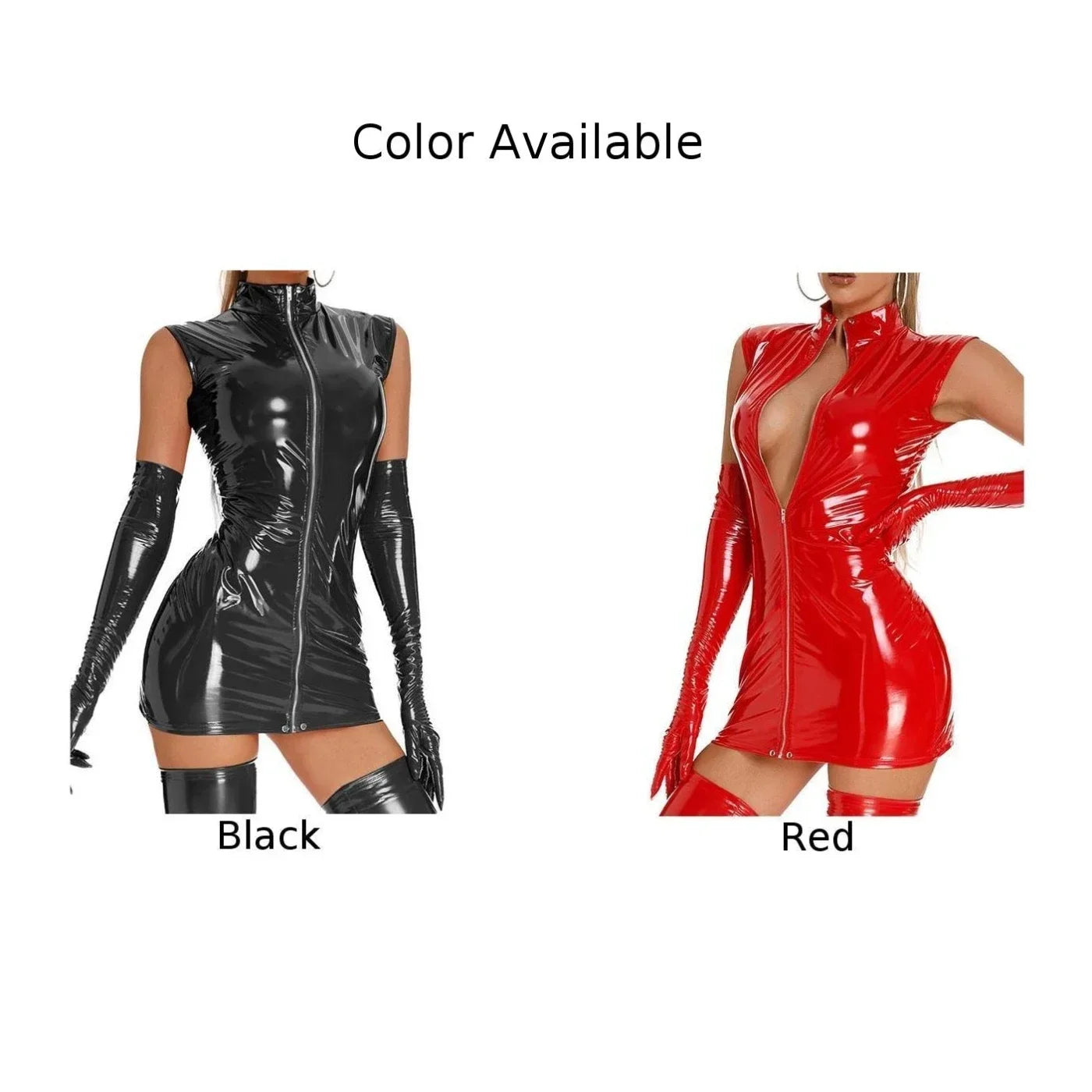 Clubwear Womens Clubwear Women's PVC Wet Look Leather Sleeveless Zip Bodycon Dress Perfect for Night Activities