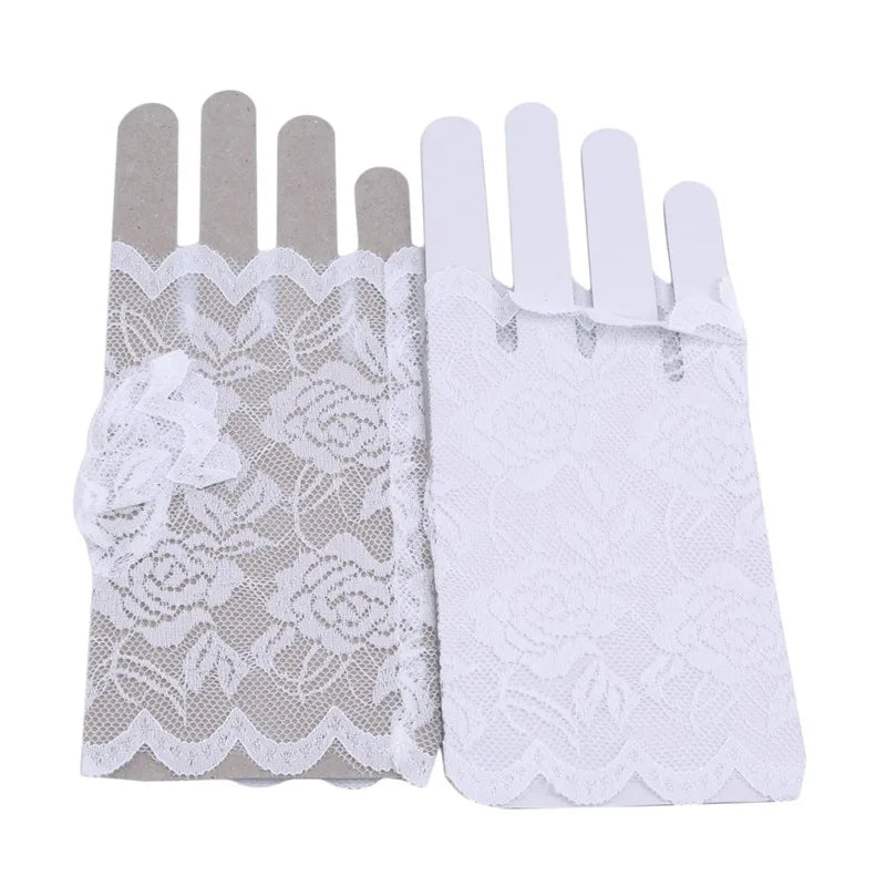 Sexy Bridal Lace Fingerless Gloves For Women Party Dressy Gloves Sunscreen Gloves Girls Mittens Black White Pink Gloves