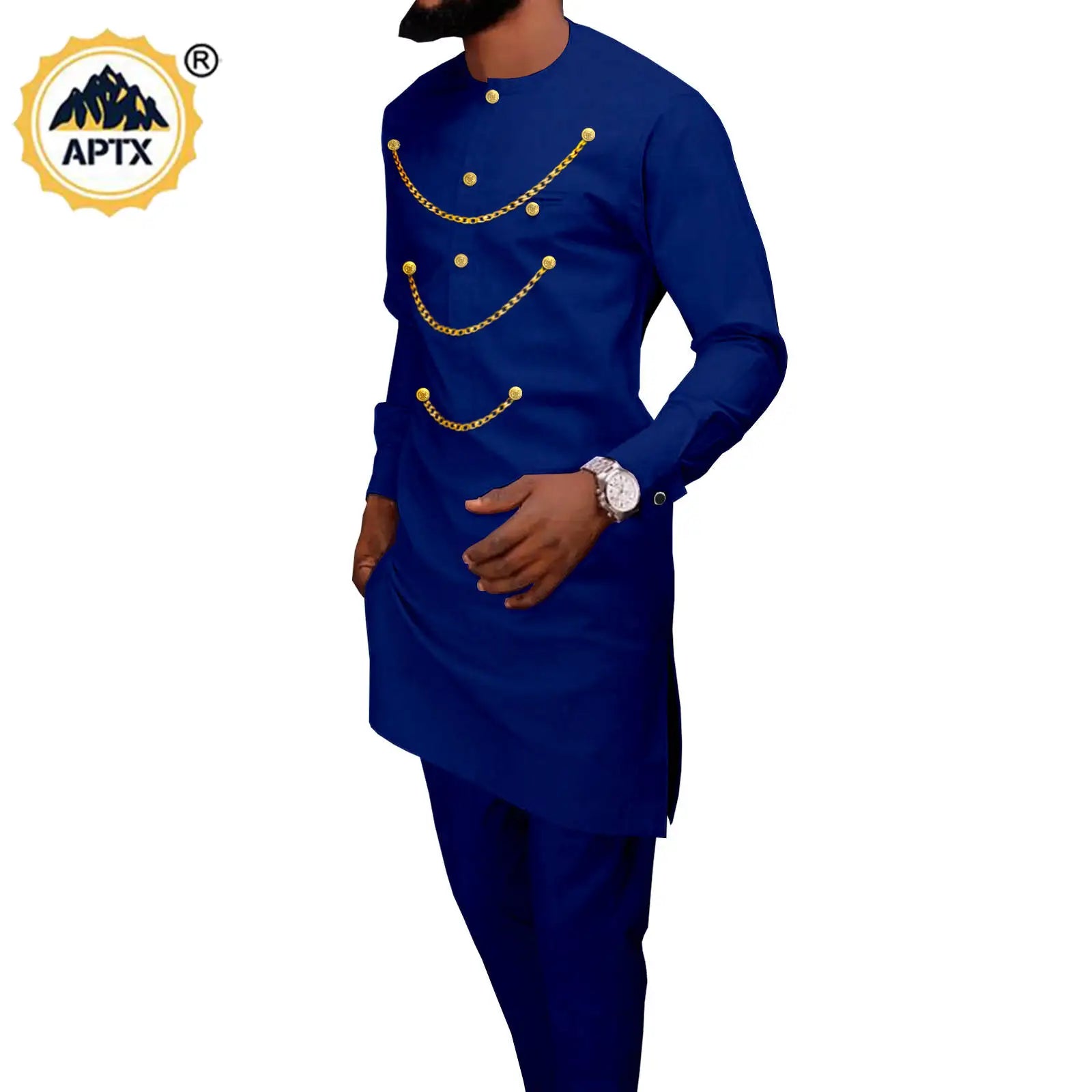 Dashiki African Slim Dresses for Women Matching Couple Outfits Men Chain Shirts and Pants Sets Wedding Party Clothes Y23C039