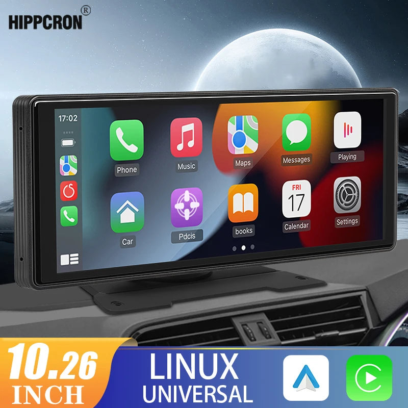 Hippcron 10.26” CarPlay Android Auto Car Radio Multimedia Video Player IPS Touch Screen With AUX USB Support Rearview Camera