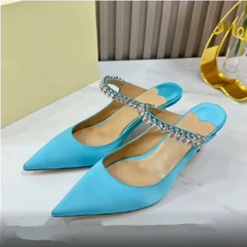 2025 new high heels patent leather pointed rhinestone fashion shoes