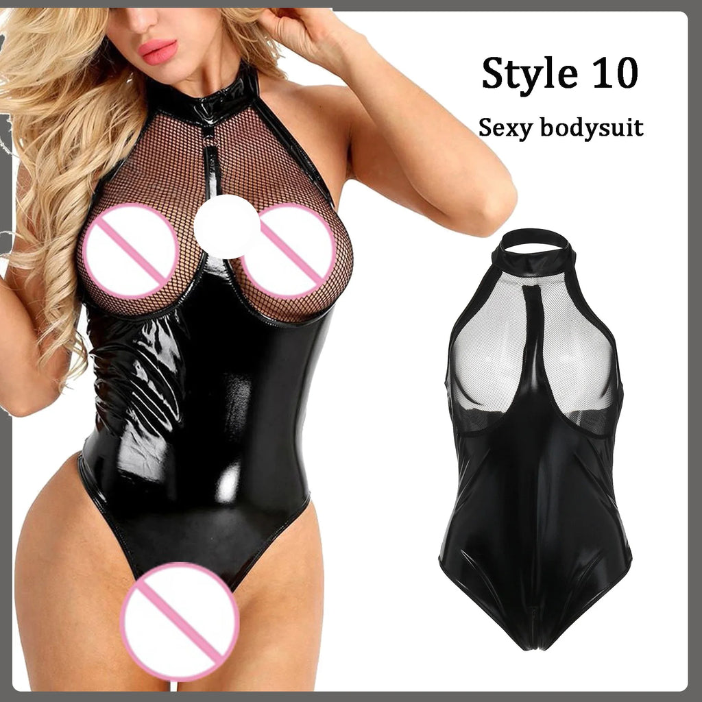 Sexy Women Lingerie Babydoll Underwear PU Leather Dress Erotic Lingerie Sex Costumes Erotic Dress Sex Clothes Dance Clubwear