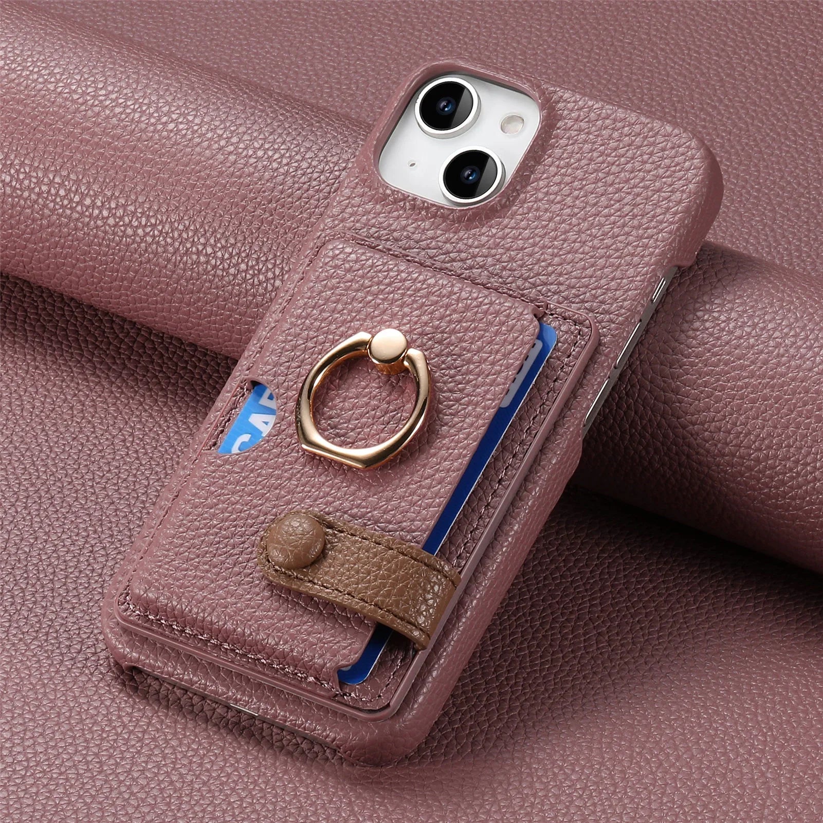 Leather Ring Support Phone Case for IPhone 13 12 Mini 16 15 Plus 14 11 Pro Max X XS Wallet with Card Holder Shockproof Cover