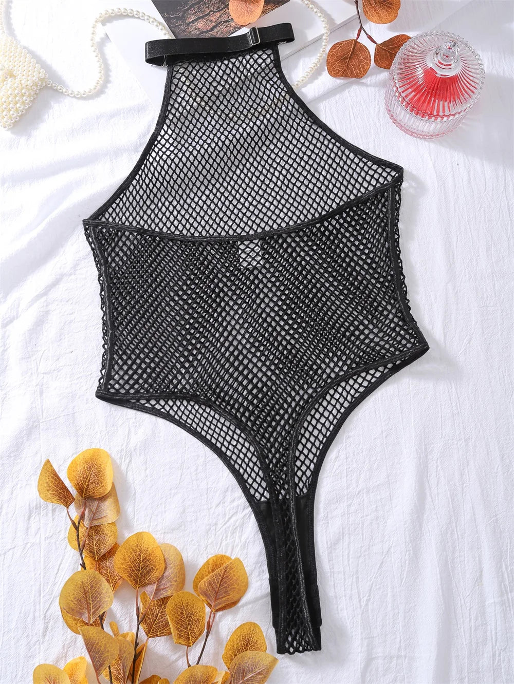 Erotic Bodysuit Fishnet Transparent Mesh Body Sensual See Through Sissy Crotch Open Tops Sexy Lingerie Women One-piece Jumpsuit