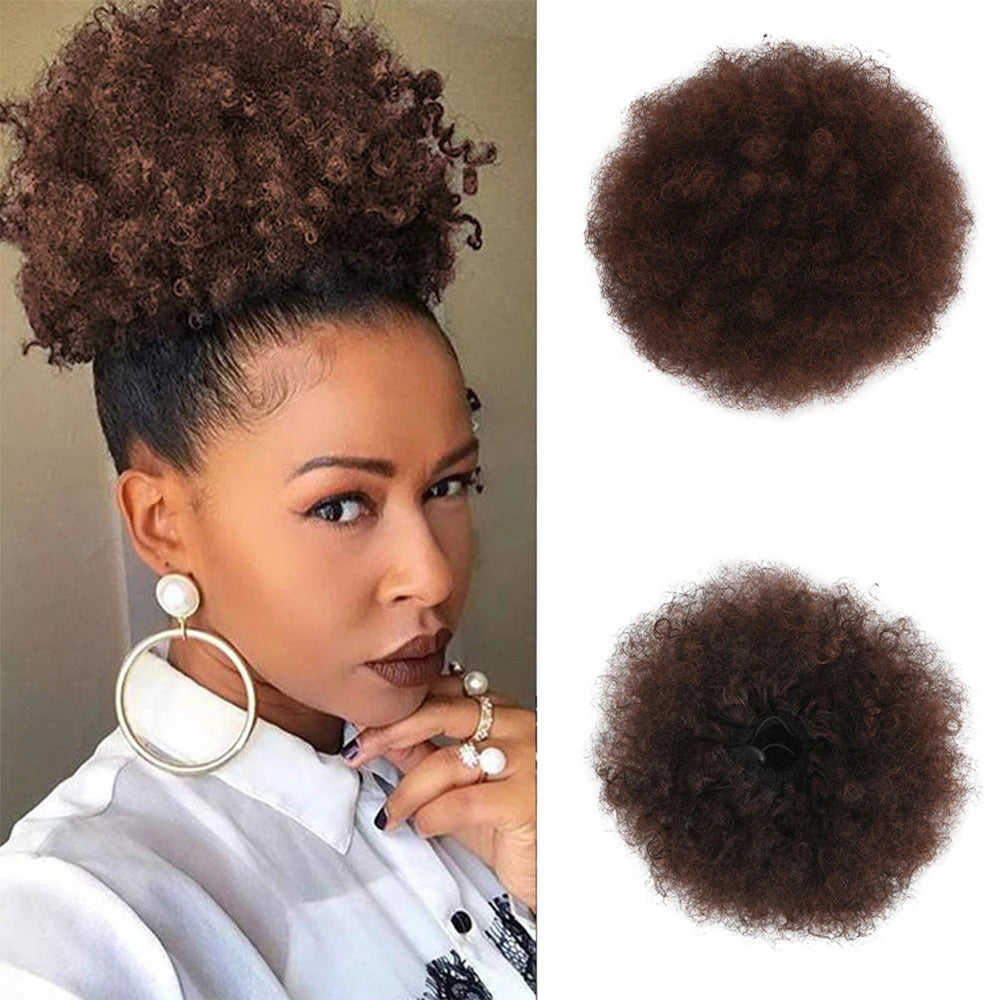 Synthetic Large Afro Puff Drawstring Ponytail Kinky Curly Bun HairPiece African American Clip in Updo Extensions for Black Women
