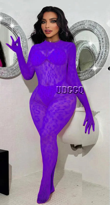 Sexy lingerie sexy bodycon dress fishnet Leopard print clubwear christmas perspective valentines day female lingerie gloves