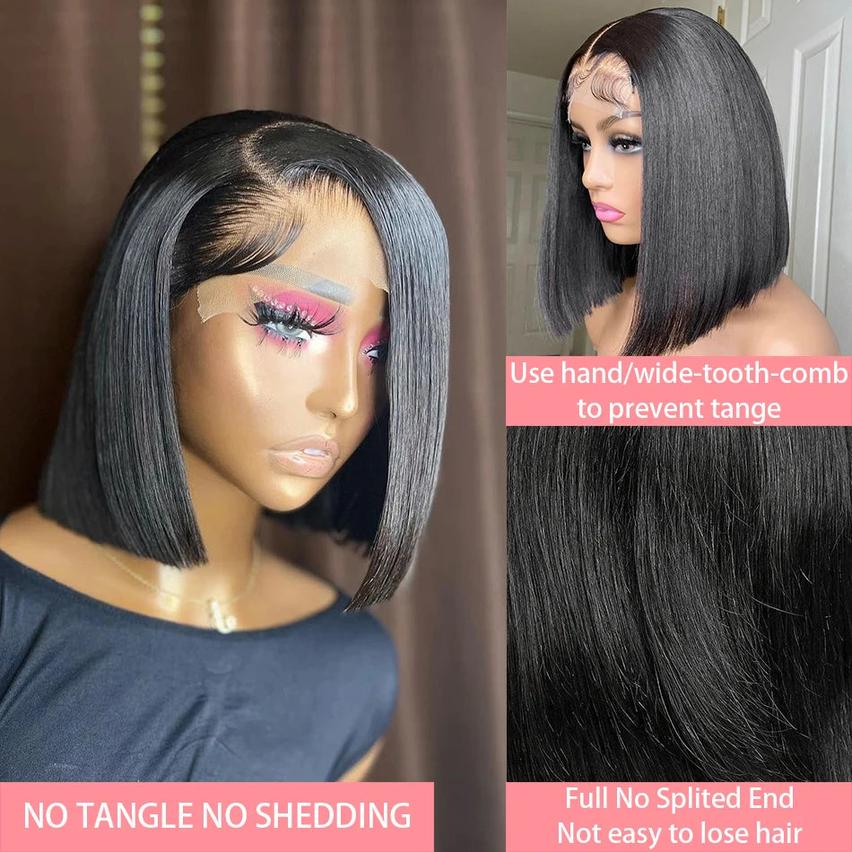 Bone Straight Bob 13x4 Lace Frontal Wigs Preplucked Brazilian 100% Human Hair Glueless Short Bob 4x4 Transparent Lace Front Wig