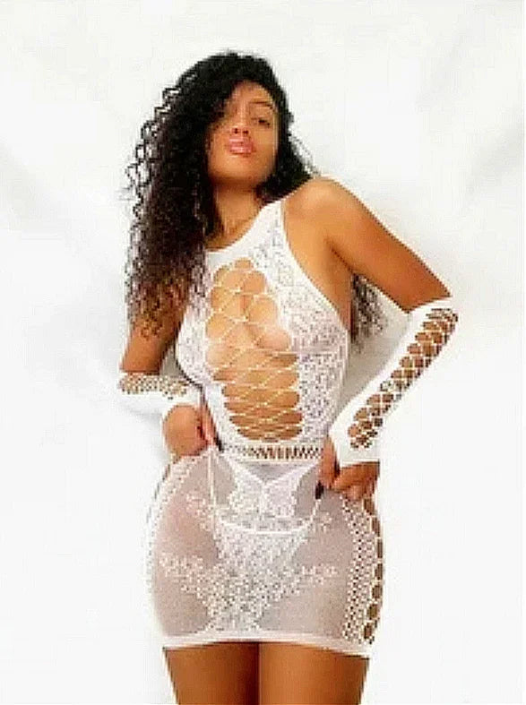 Sexy Women Elastic Lingerie Bodystocking Fishnet Hollow Dress Bodysuit Nightwear Bikini Cover Up Night Club Fantasy Erotic Wear
