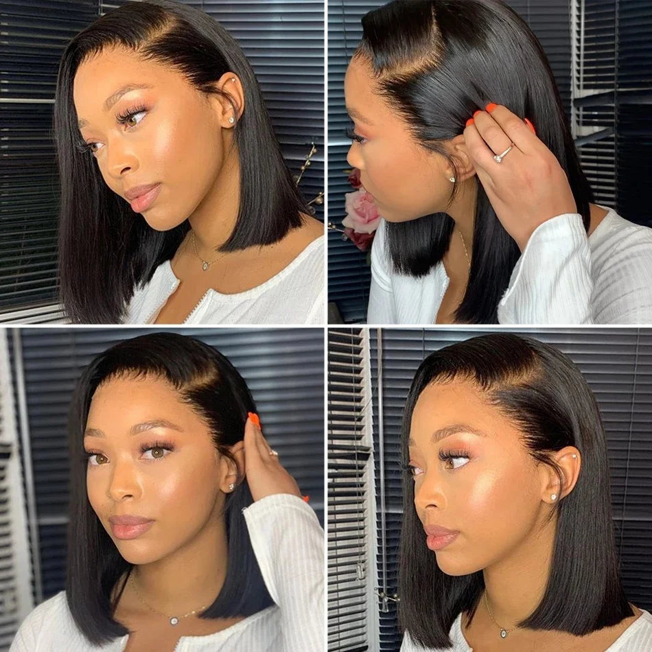 Bone Straight Wear And Go Glueless Bob Wigs For Women Ready To Go Human Hair Wigs 13x4 Lace Frontal Wigs Human Hair Natural 180%