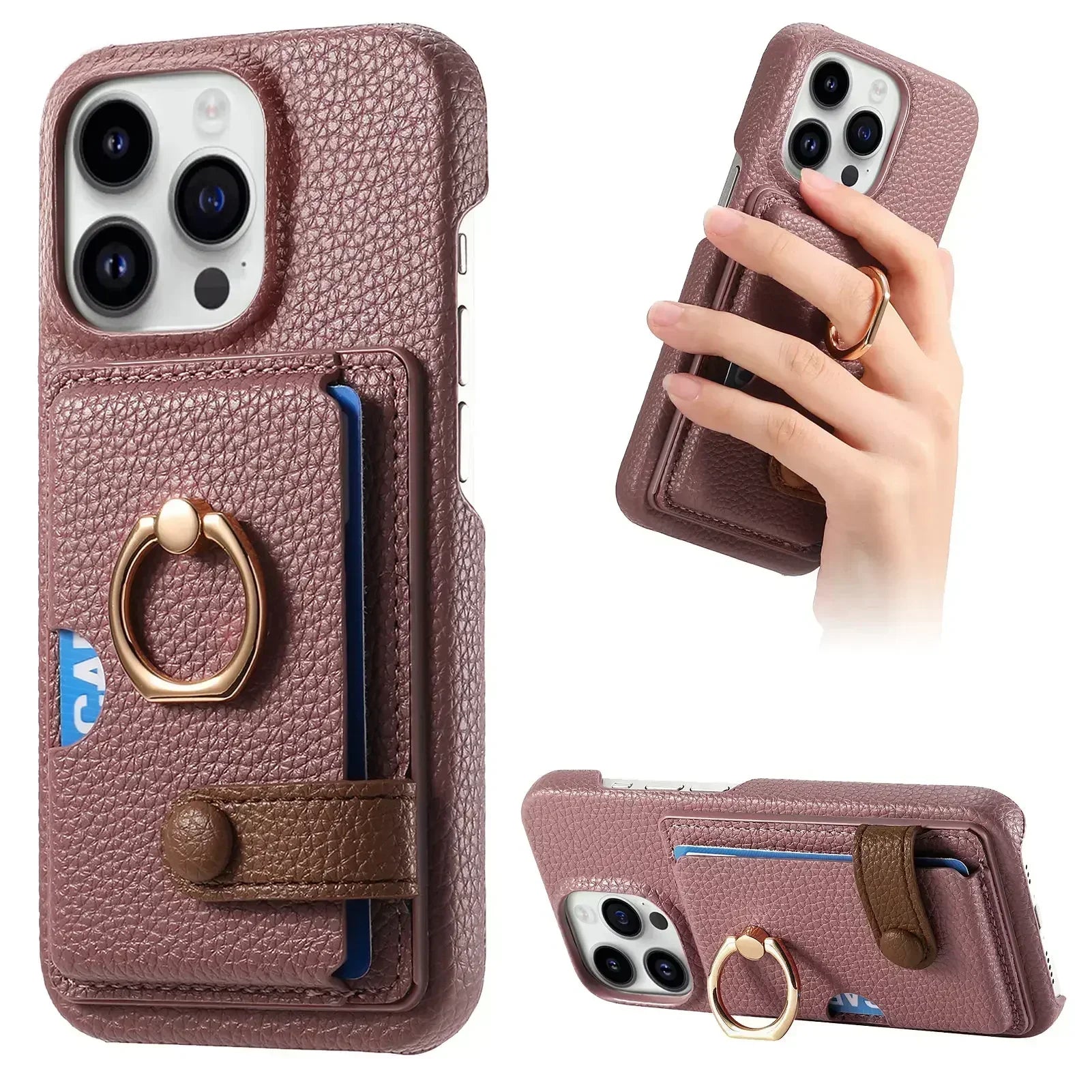Leather Ring Support Phone Case for IPhone 13 12 Mini 16 15 Plus 14 11 Pro Max X XS Wallet with Card Holder Shockproof Cover