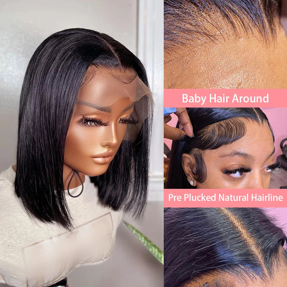 Bone Straight Bob 13x4 Lace Frontal Wigs Preplucked Brazilian 100% Human Hair Glueless Short Bob 4x4 Transparent Lace Front Wig