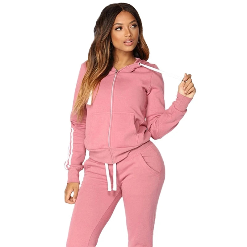 2023 Women's Sports Set Three Stripe Sweater Two Piece Jogging Set Casual Zip Hoodie+Sports Pants Sports Shirt Jogging Set