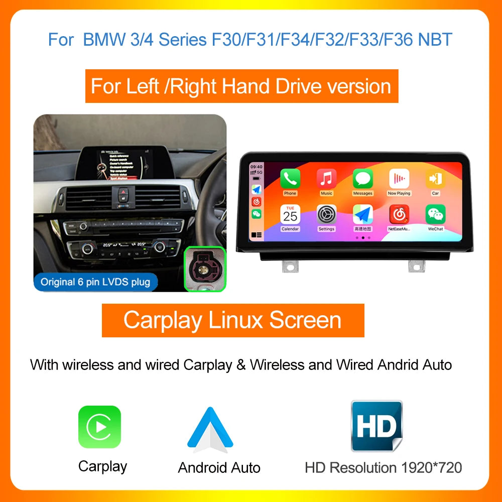 AUTOTOP 10.25”1920*720 Wireless Carplay Android Auto Car multimedia player for F20 F21 F22 F30 F31 F32 F33 F34 F36 NBT 2013-2017