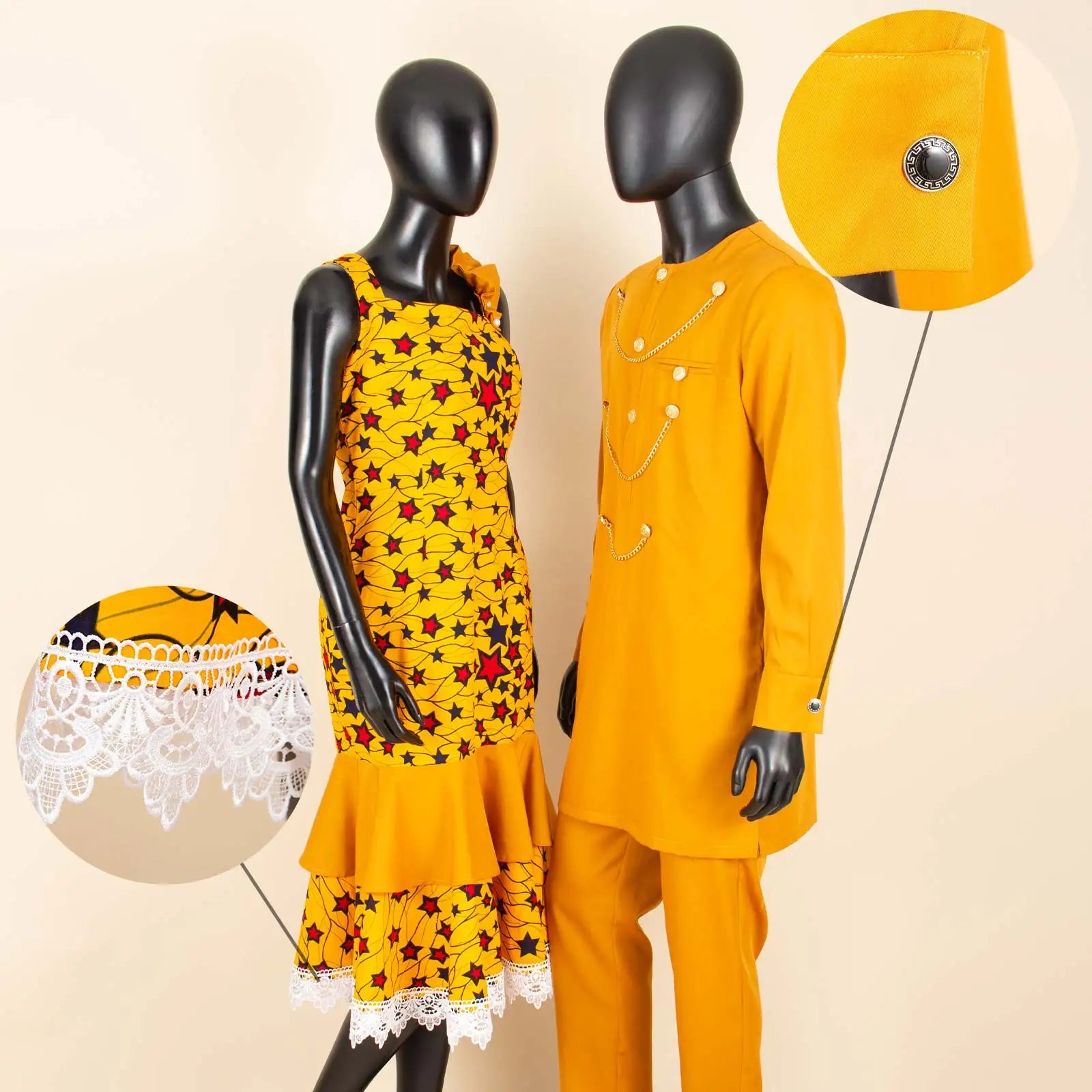 Dashiki African Slim Dresses for Women Matching Couple Outfits Men Chain Shirts and Pants Sets Wedding Party Clothes Y23C039