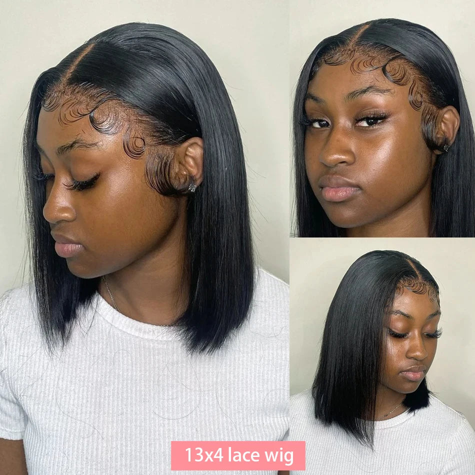 Bone Straight Bob 13x4 Lace Frontal Wigs Preplucked Brazilian 100% Human Hair Glueless Short Bob 4x4 Transparent Lace Front Wig