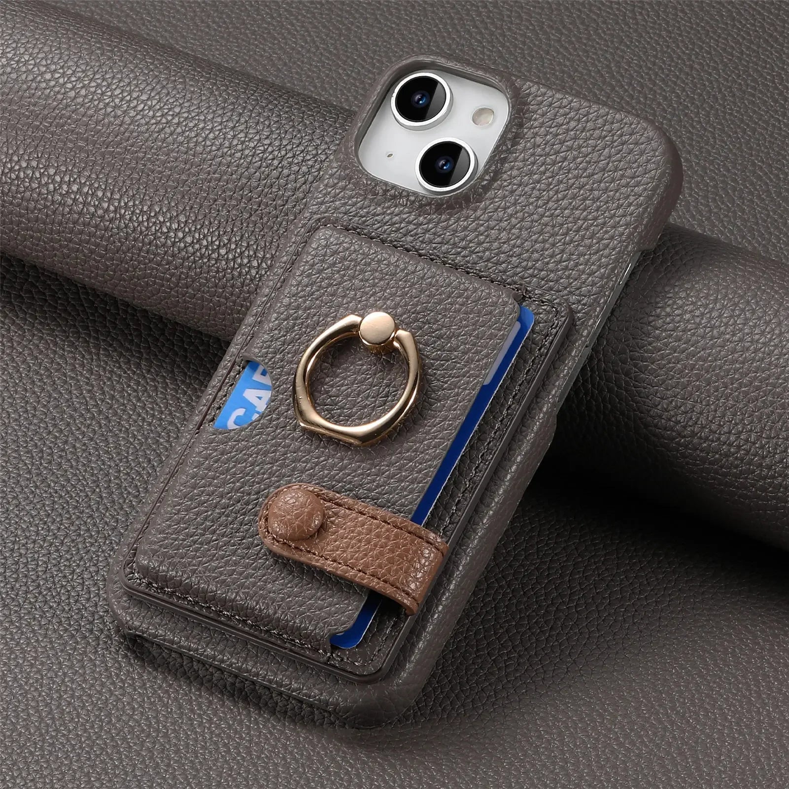 Leather Ring Support Phone Case for IPhone 13 12 Mini 16 15 Plus 14 11 Pro Max X XS Wallet with Card Holder Shockproof Cover