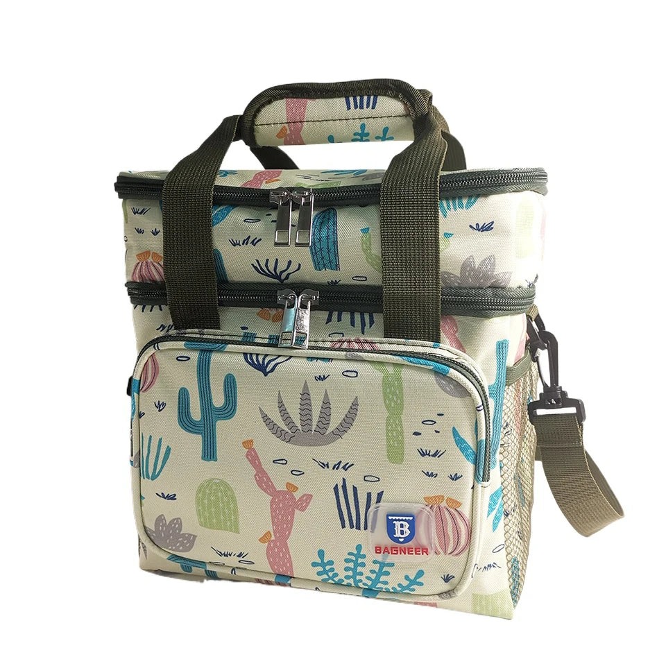 Camping Thermal Lunch Bags Double Layer Insulated Picnic Food Drink Beverage Ice Cooler Bag School Outdoor Travel Storage Bags