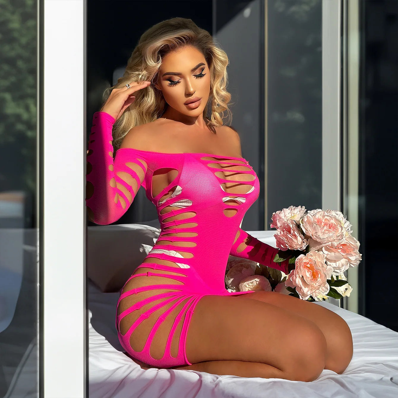 Dress Hollow top skirt with deep V-mesh and thin design Evening dresses Elegant gowns cheap clothes Sexy dresses Women's dress