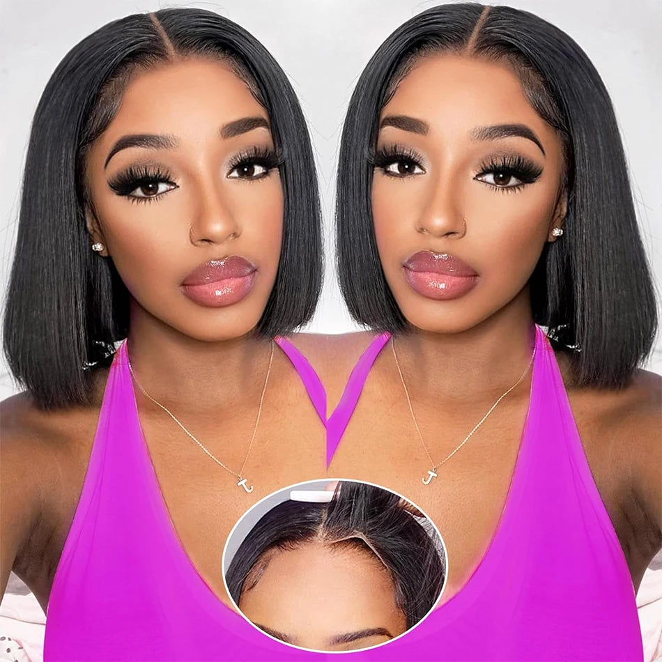 Bone Straight Wear And Go Glueless Bob Wigs For Women Ready To Go Human Hair Wigs 13x4 Lace Frontal Wigs Human Hair Natural 180%