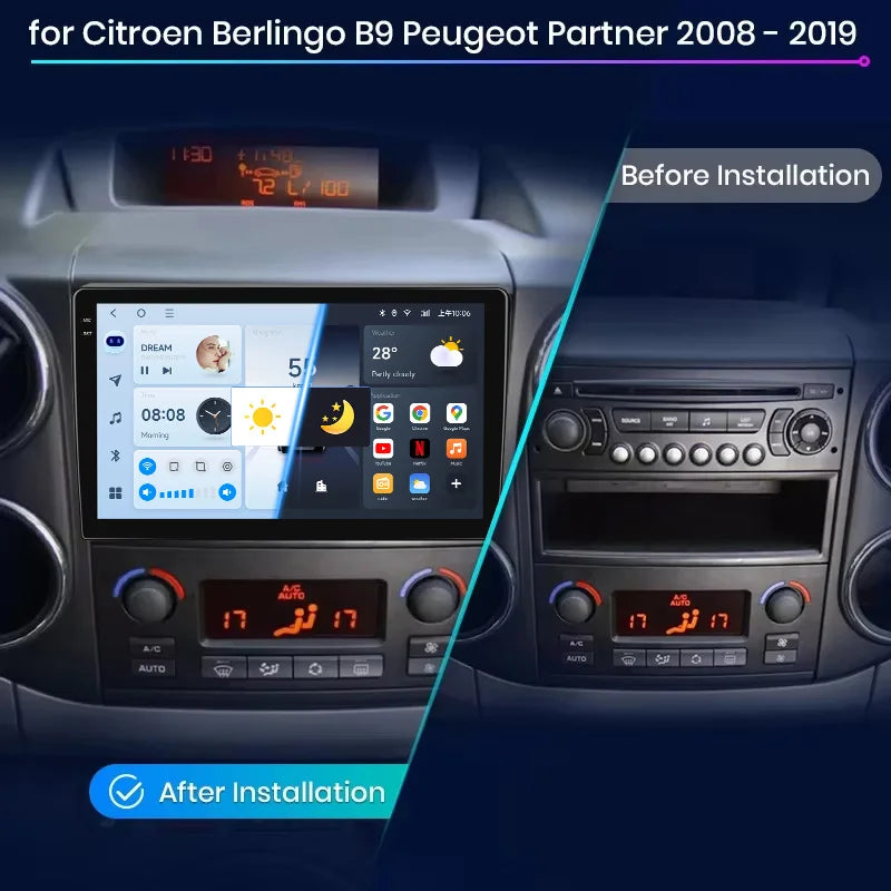 JIUYIN Car Radio For Citroen Berlingo B9 Peugeot Partner 2008 - 2019 wireless CarPlay Android Auto No 2 din 2din DVD