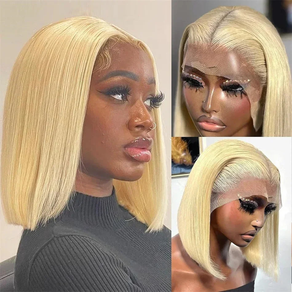 13x4 Blonde Bob Wig Lace Front Human Hair Wigs 613 Bone Straight HD Lace Frontal Wig 200% Honey Blonde Human Hair Short Bob Wigs