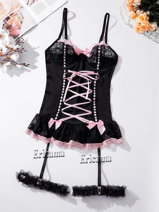 See Through Mesh Lingerie Set Mesh Ball Gown Dress Garter Kit Brief Sexy Erotic Set Erotic Underwear Sexy Lingerie Set Women