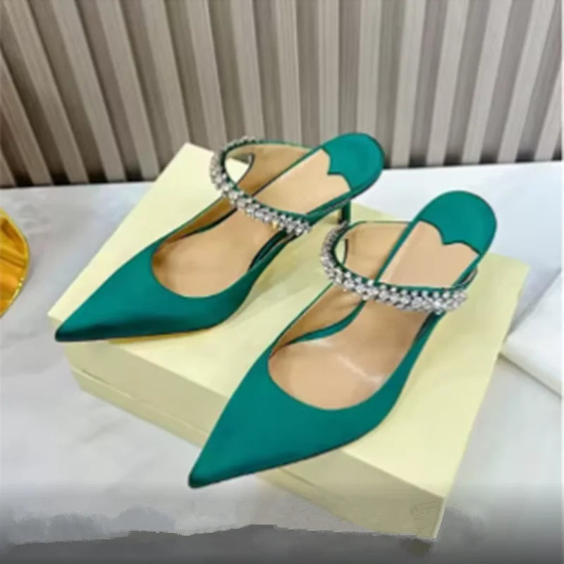 2025 new high heels patent leather pointed rhinestone fashion shoes