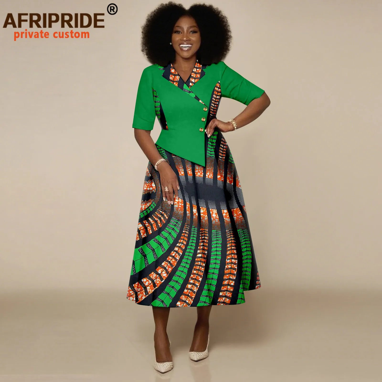 African Dresses for Women Half Sleeve High Waist Single Breasted Midi Dress Ankara Attire Print Party Outfits for Lady 2525132